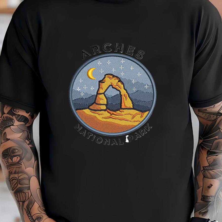 Arches National Park Machine Y Design, Nature Landscape Y Pattern, Vintage Travel Badge Y File, Outdoor Adventure T-shirt