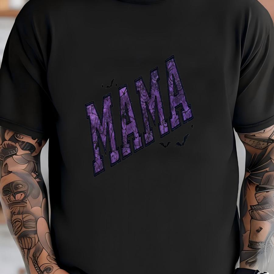 Halloween Mama Sweatshirt, Custom Mama Spooky Season Sweater, Bat Spider Glitter Design, Cute Fall Halloween Crewneck T-shirt