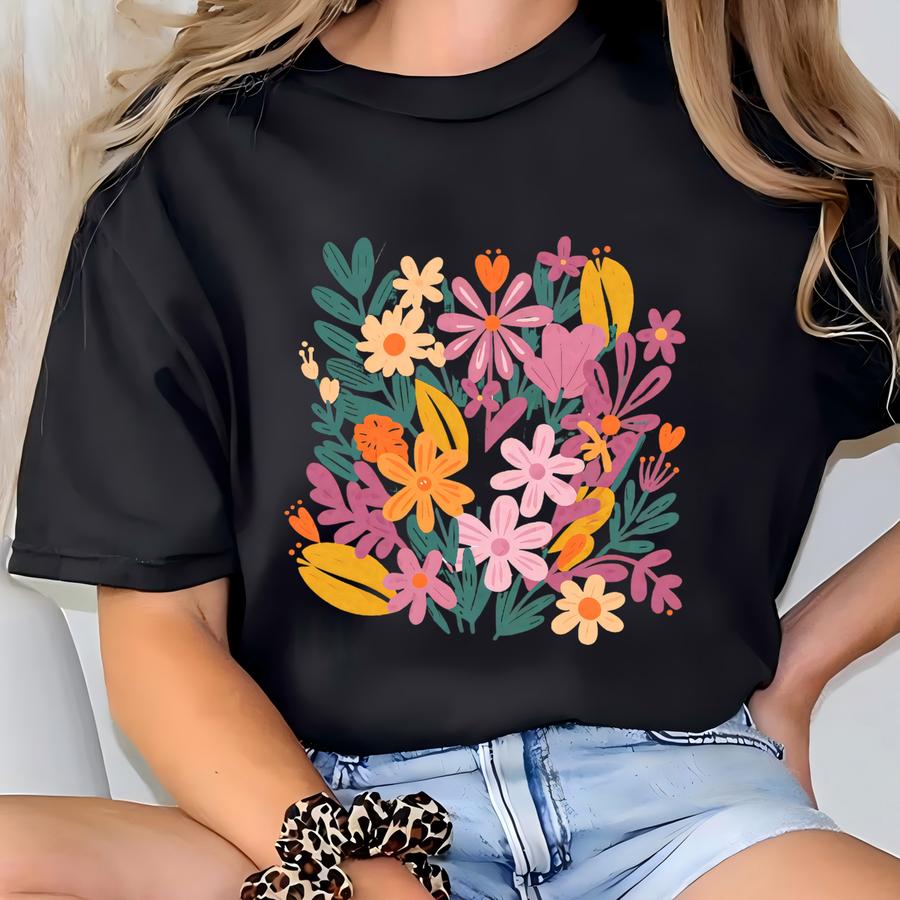 Vintage Pressed Flowers Hoodie: Boho Cottagecore Floral Tee T-shirt