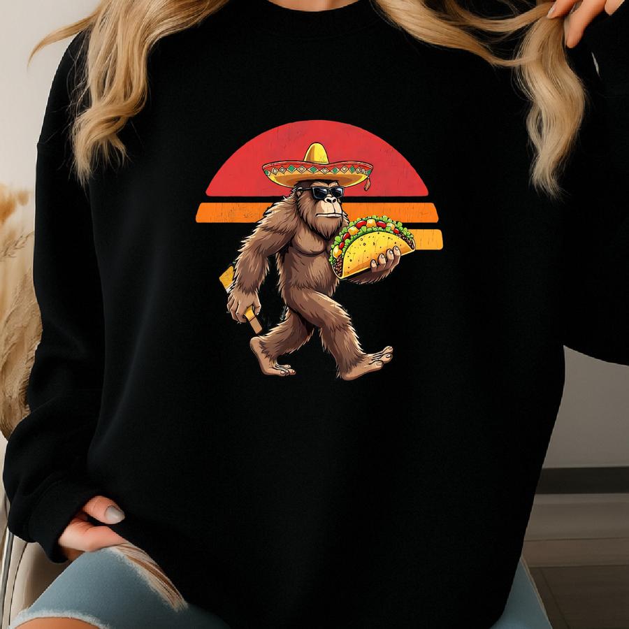 Bigfoot Carrying Taco Shirt, Bigfoot Taco Shirt, Sasquatch Shirt, Mexican Food Shirt, Cinco De Mayo, Bigfoot Lover Gift, Taco Sweatshirt Sweatshirt