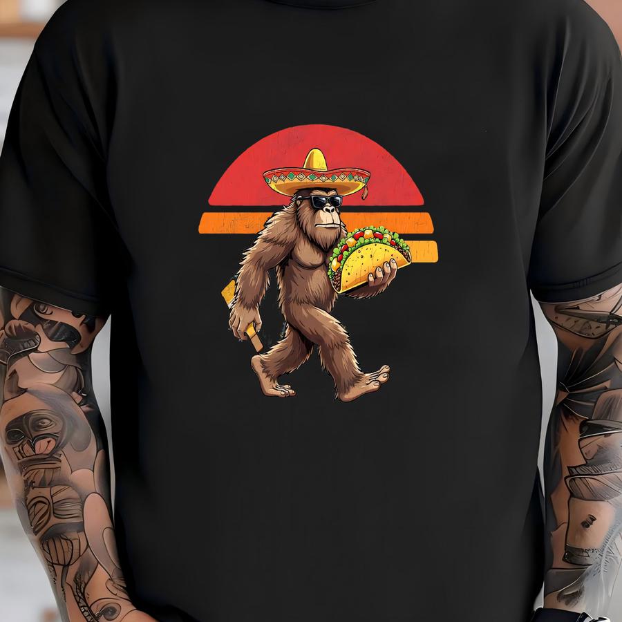 Bigfoot Carrying Taco Shirt, Bigfoot Taco Shirt, Sasquatch Shirt, Mexican Food Shirt, Cinco De Mayo, Bigfoot Lover Gift, Taco Sweatshirt T-shirt