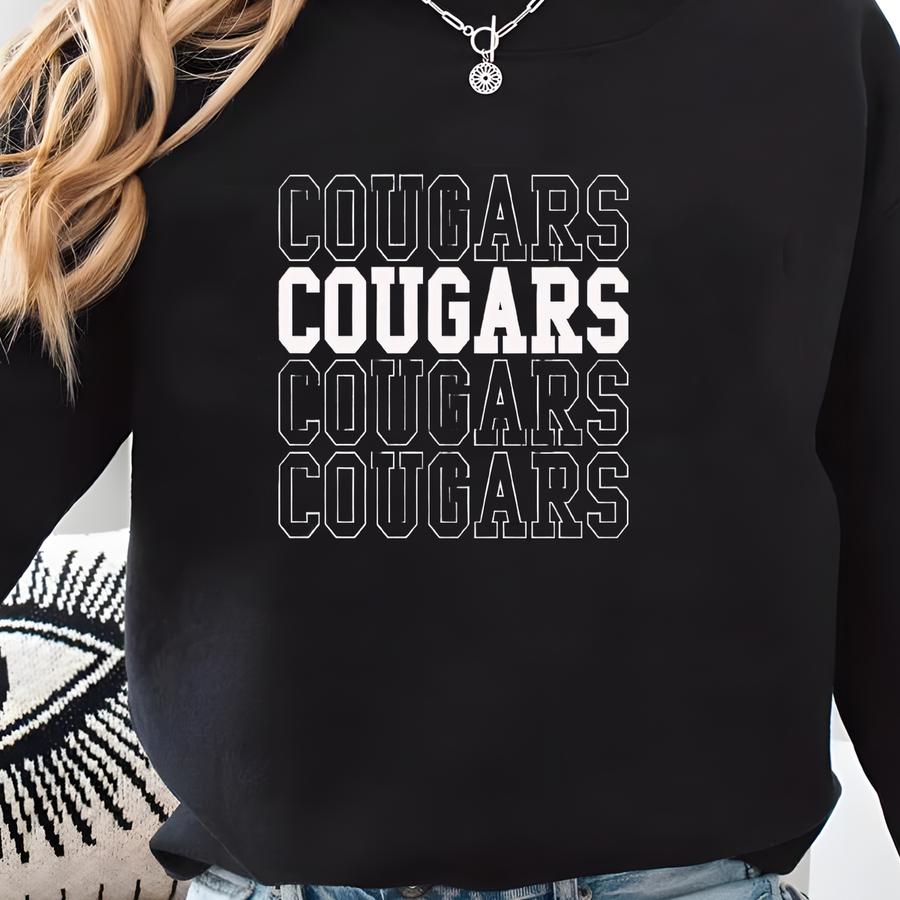 Cougars Svg, Png, Dxf, Eps, Stacked Block Letter Cougars Shirt Design Sublimation, Cougars Team Spirit School  Sweatshirt