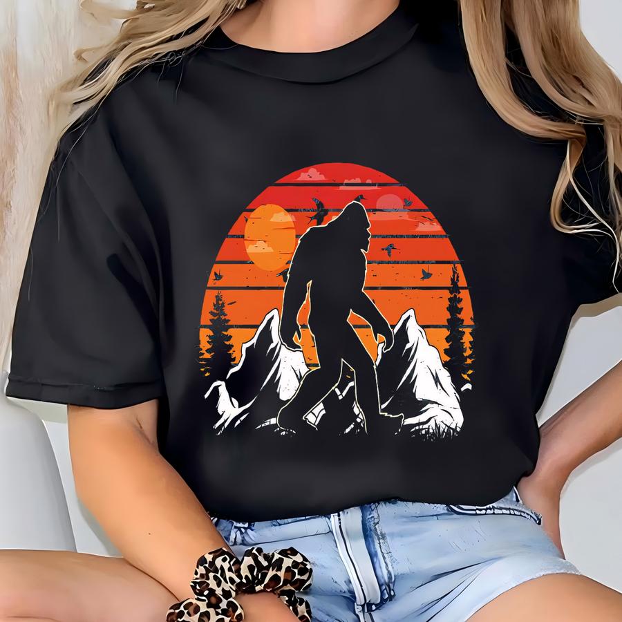 Shirt, Mountain Sun Sasquatch Bigfoot Hoodie, Bigfoot Forest Shirt, Nature Lover Gift, Adventure Shirt, Camping Tee, Hiking T-shirt
