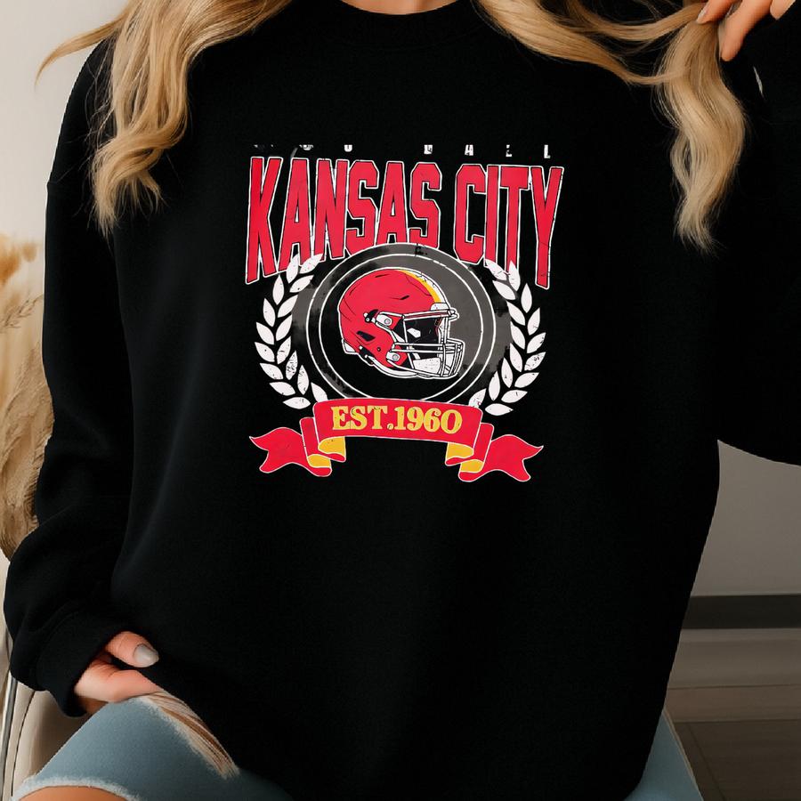 Kansas City Football Vintage Style T-shirt, Kansas City Football Crewneck, Football T-shirt, Kansas City Fan Gifts Fvd8 Sweatshirt