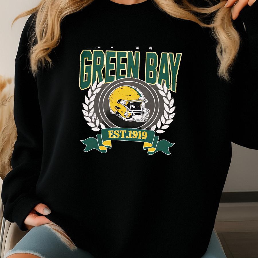 Green Bay Football Vintage Style T-shirt, Retro Green Bay Varsity Crewneck T-shirt, Green Bay Long Sve Fvd5 Sweatshirt