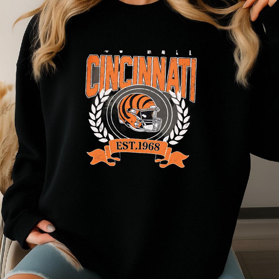 Cincinnati Football Vintage Style Crewneck T-shirt,cincinnati Football Crewneck,football Tshirt,cincinnati Fan Gifts Fvd21 Sweatshirt