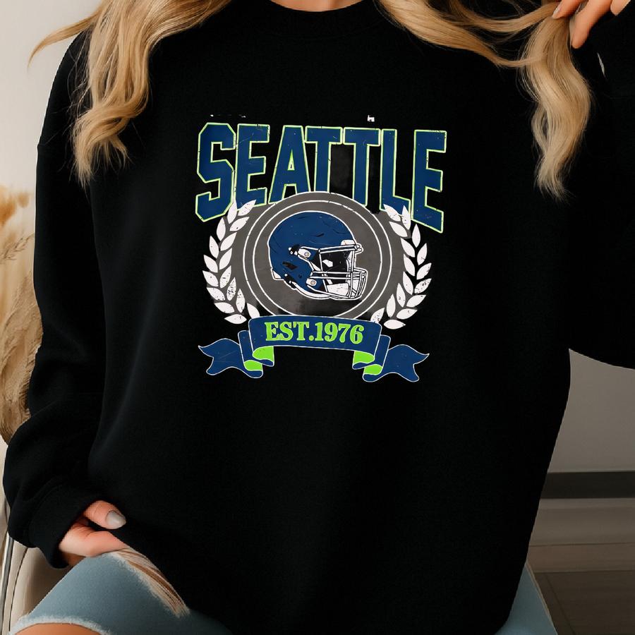 Seattle Football Vintage Style T-shirt,seattle Football Crewneck T-shirt, Seattle T-shirt, Retro Seattle Football Fvd7 Sweatshirt