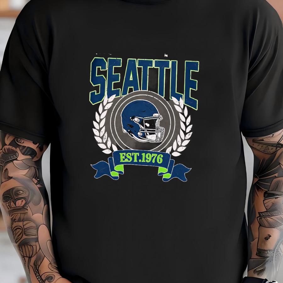 Seattle Football Vintage Style Hoodie,seattle Football Crewneck Hoodie, Seattle Hoodie, Retro Seattle Football Fvd7 T-shirt