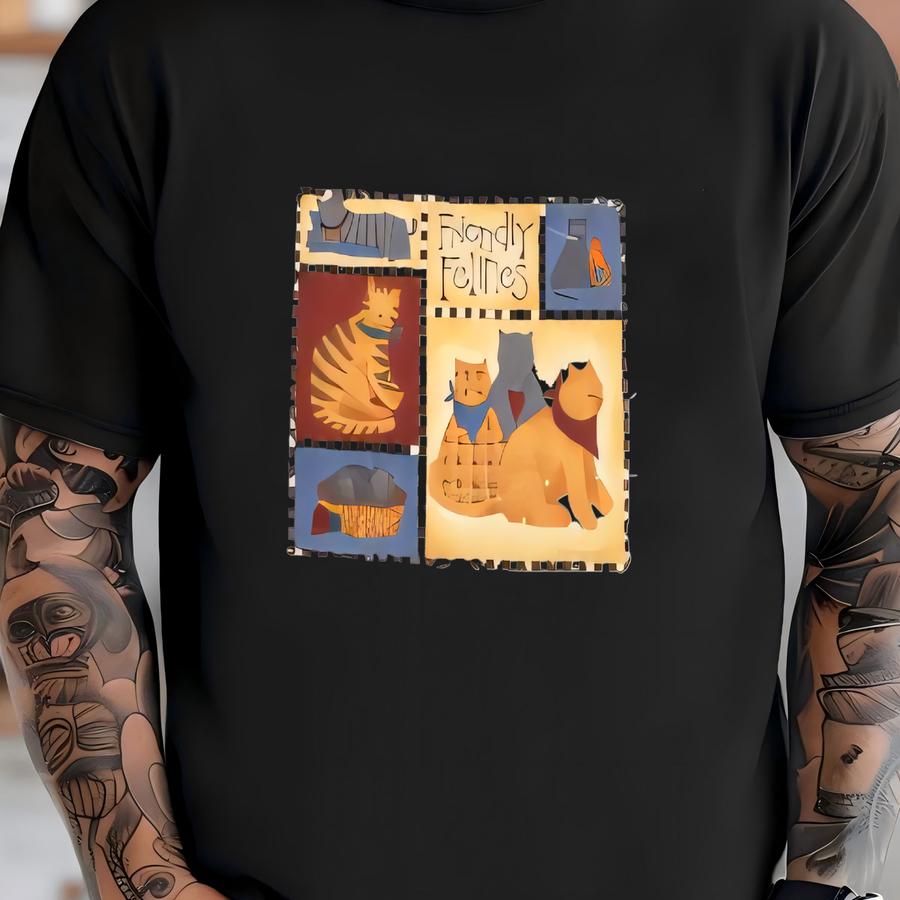 Vintage Cat Friends Hoodie White Medium T-shirt