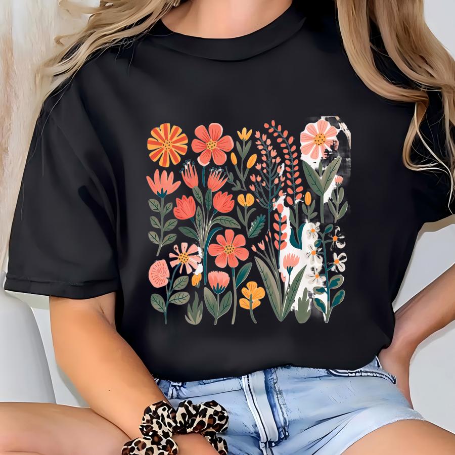 Vintage Pressed Flowers Hoodie: Boho Cottagecore Floral Tee T-shirt