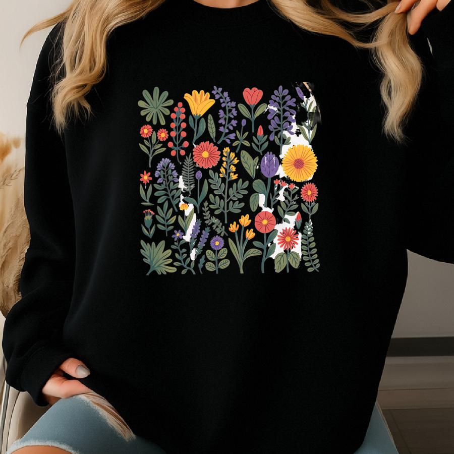 Boho Wildflower Graphic Tee: Garment-dyed Cotton, Cottagecore Shirt Sweatshirt