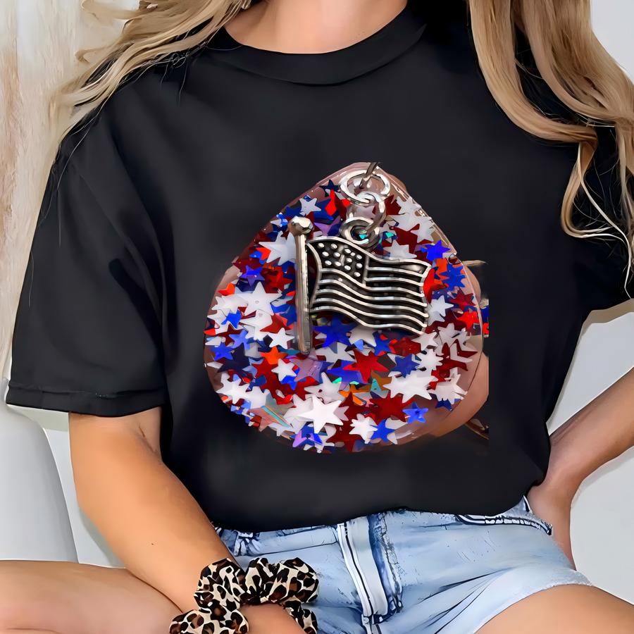 Earrings- Usa, Flag, 4th Of July T-shirt