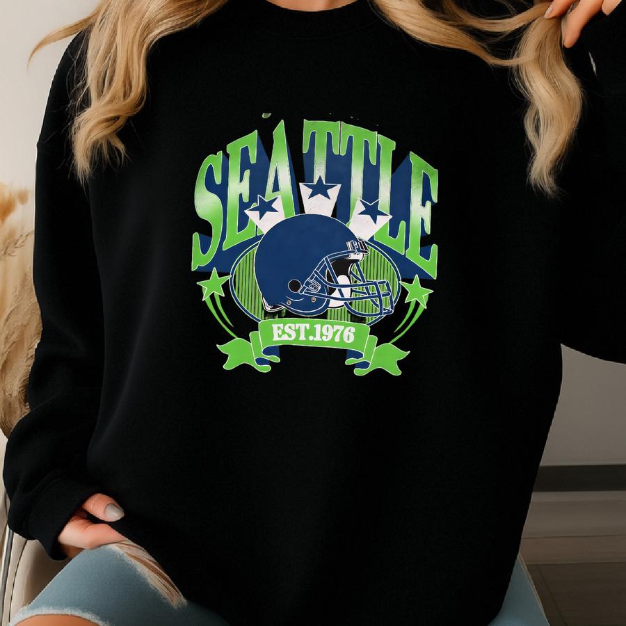 Seattle Football Vintage Style T-shirt,seattle Football Crewneck T-shirt, Seattle T-shirt, Retro Seattle Football Fwp7 Sweatshirt