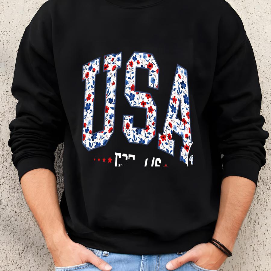 ® Floral Usa Shirt, America Shirt, Fourth Of July Shirt,4th Of July Tee,patriotic Women Shirt,usa Est 1776 Shirt,girly Usa Tee Sweatshirt