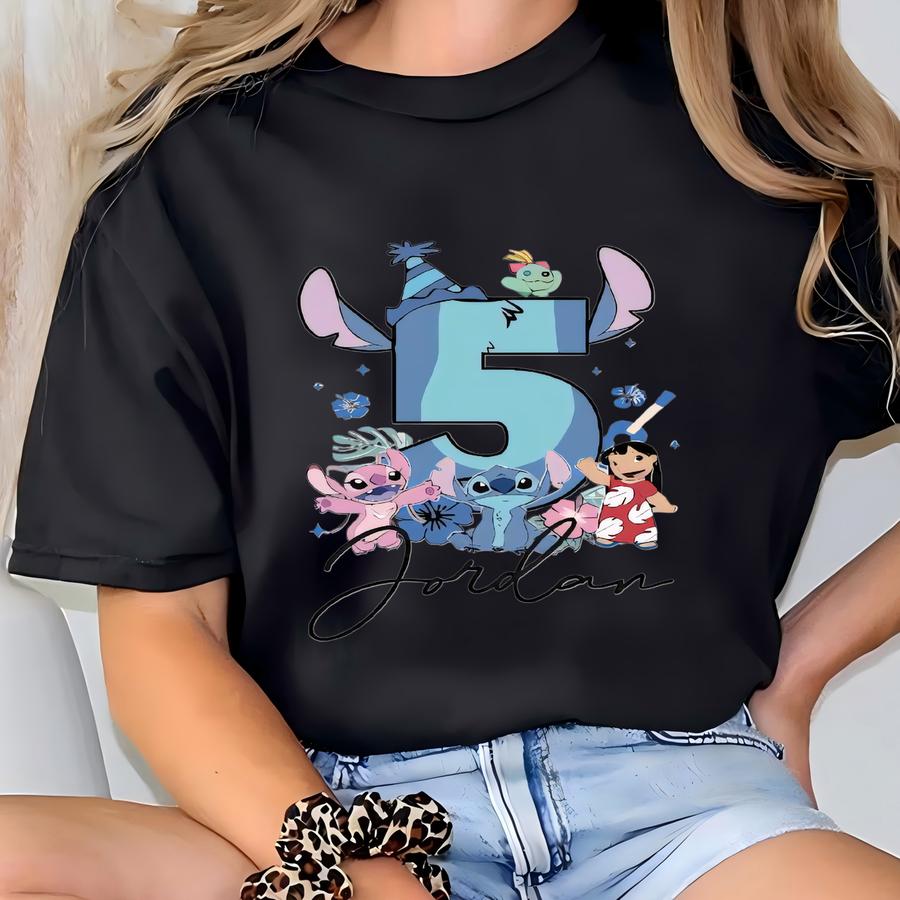 Custom Birthday Boy Shirt, Lilo And Stitch Birthday Tee, Land Family Birthday Trip Shirt, Personalized Birthday Boy Sweater T-shirt