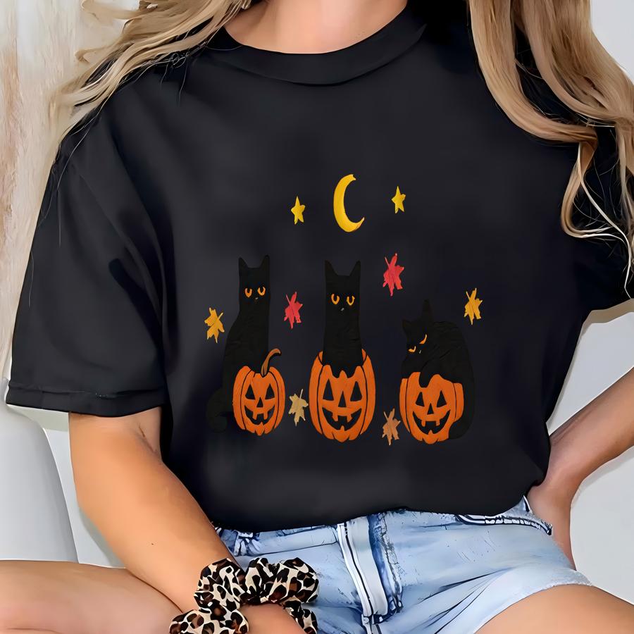 Halloween Black Cat Sweatshirt – Pumpkin Fall Crewneck, Spooky Autumn Sweater, Cute Halloween, Cat Lover Gift, Cozy October T-shirt