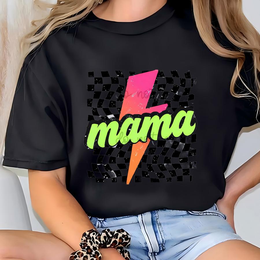 Retro Mama Checkered Lightning Bolt Shirt, Checkered Mama , Retro Mama Shirt, New Mama Shirt T-shirt