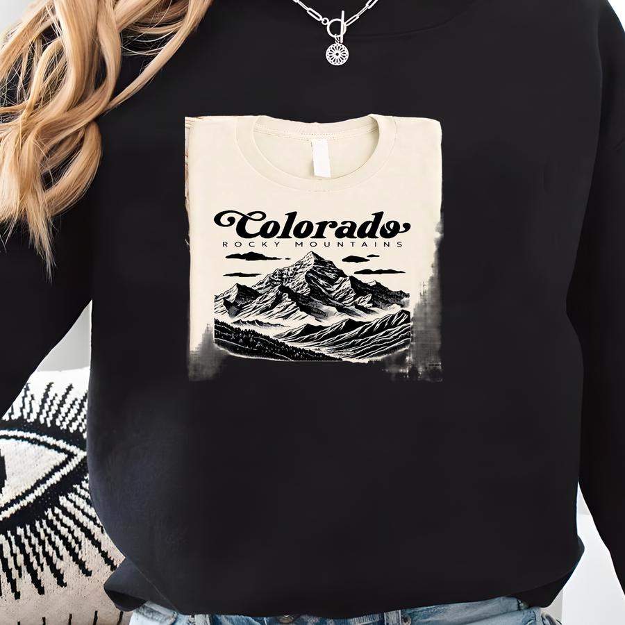 Colorado Rocky Mountains Shirt, Mountain Landscape Tee, Nature Hiking T-shirt, Summit Art Sweatshirt, Scenic Outdoors Graphic Sweatshirt Sweatshirt
