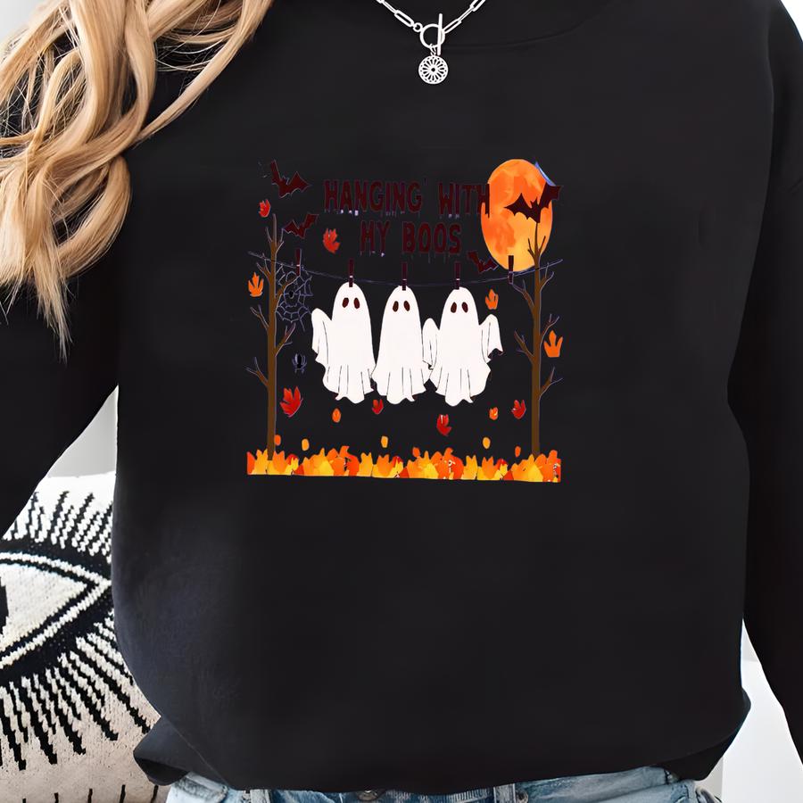 Hanging' With My Boos T-shirt, Funny Hanging Ghosts Shirt, Halloween Gift, Cute Halloween Bat T-shirt, Halloween Boos Shirt, Ghost Shirt Sweatshirt