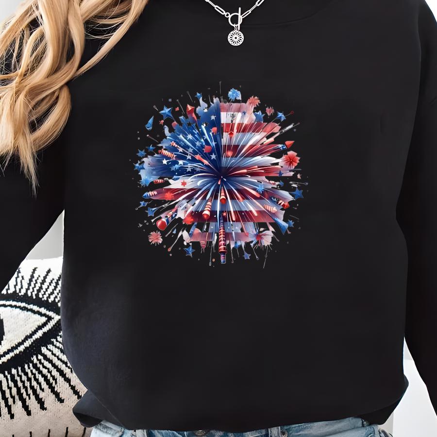 Usa Firework Women Shirt, 4th Of July Shirt, Independence Day Shirt, America Red White Blue Shirt, Patriotic Shirt, American Tee For Women Sweatshirt