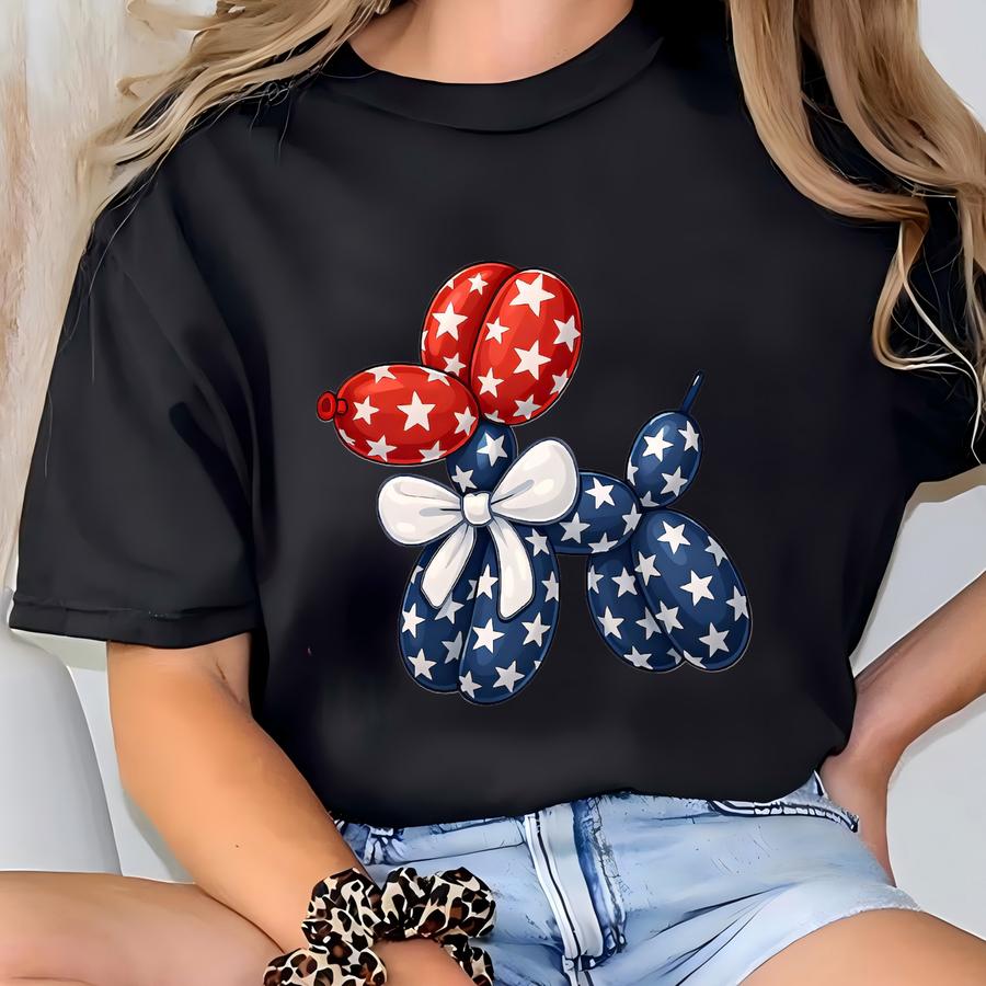 Patriotic Kids Shirt, Funny 4th Of July Balloon Dog Shirt, American Girls Shirt, Usa Flag Animal Tee, Cute Patriotic Shirt Independence Day T-shirt