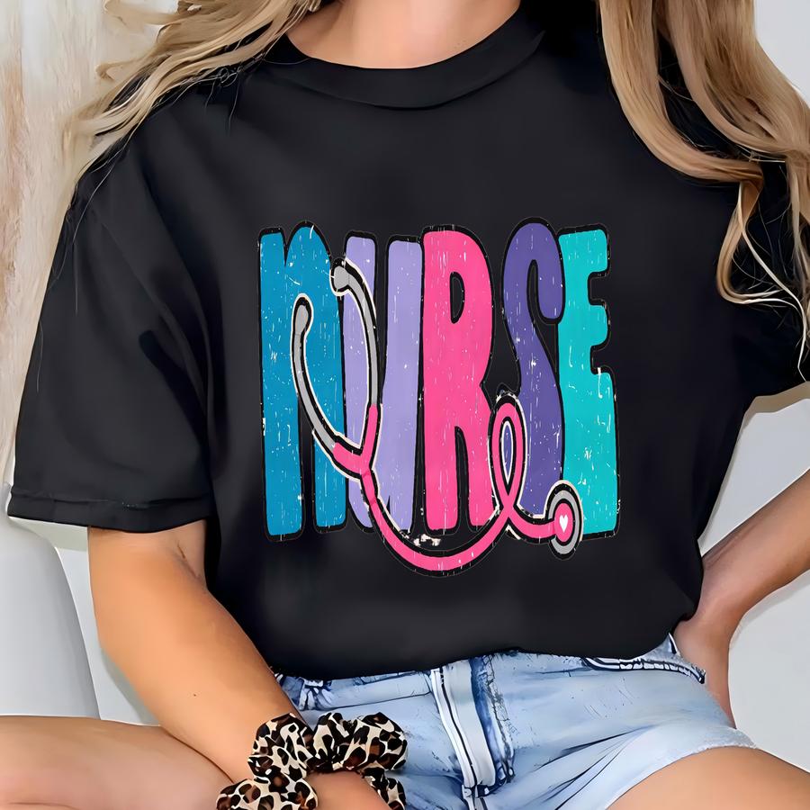 Nurse Shirt With Stethoscope Design, Cute Nursing Graphic Tee, Gift For Rn Lpn Cna, Fun Hospital Staff Appreciation Top, Nursing School Tee T-shirt