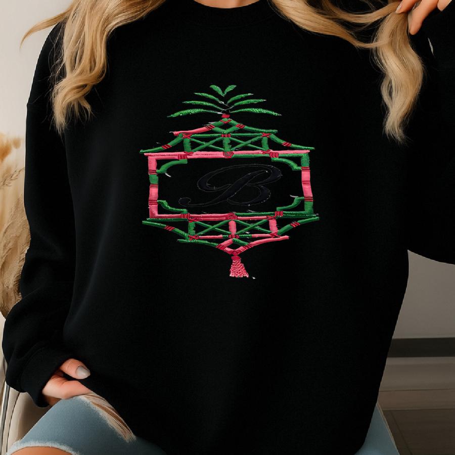 Hand Towel- Bath Decor, Y, Chinoiserie, Pegoda, Monogram Sweatshirt