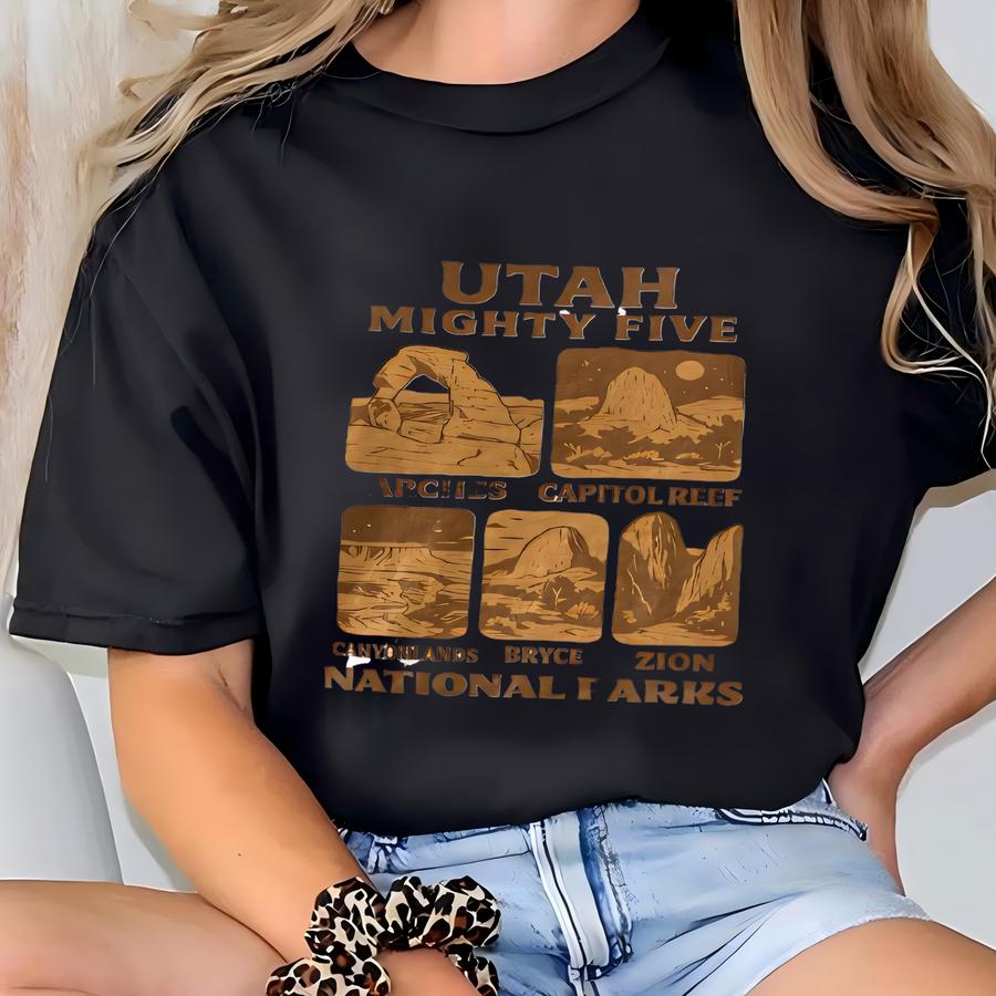 Vintage Style Utah Mighty Five Shirt Sweatshirt Hoodie, Retro National Parks Tee Featuring Arches, Zion, Bryce, Capitol Reef, Canyonlands T-shirt