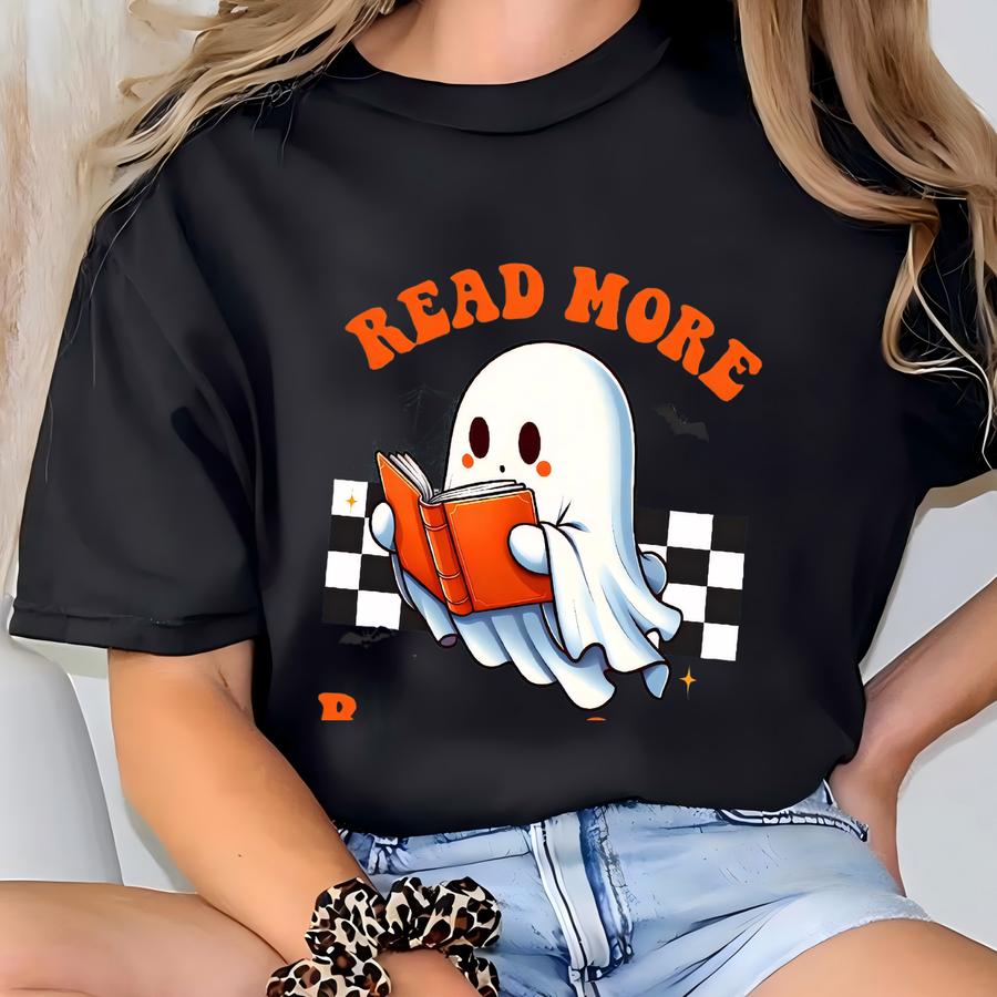 ® Ghosts Reading Books Shirt, Books Lover Ghost Gift, Cute Little Ghost Shirt, Womens Halloween Shirt, Spooky Season Shirt T-shirt