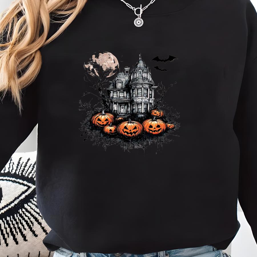 Vintage Halloween Shirt, Halloween Scene T-shirt, Halloween Bats T-shirt, Spooky Season Shirt, Retro Halloween, Halloween Pumpkin Shirt Sweatshirt