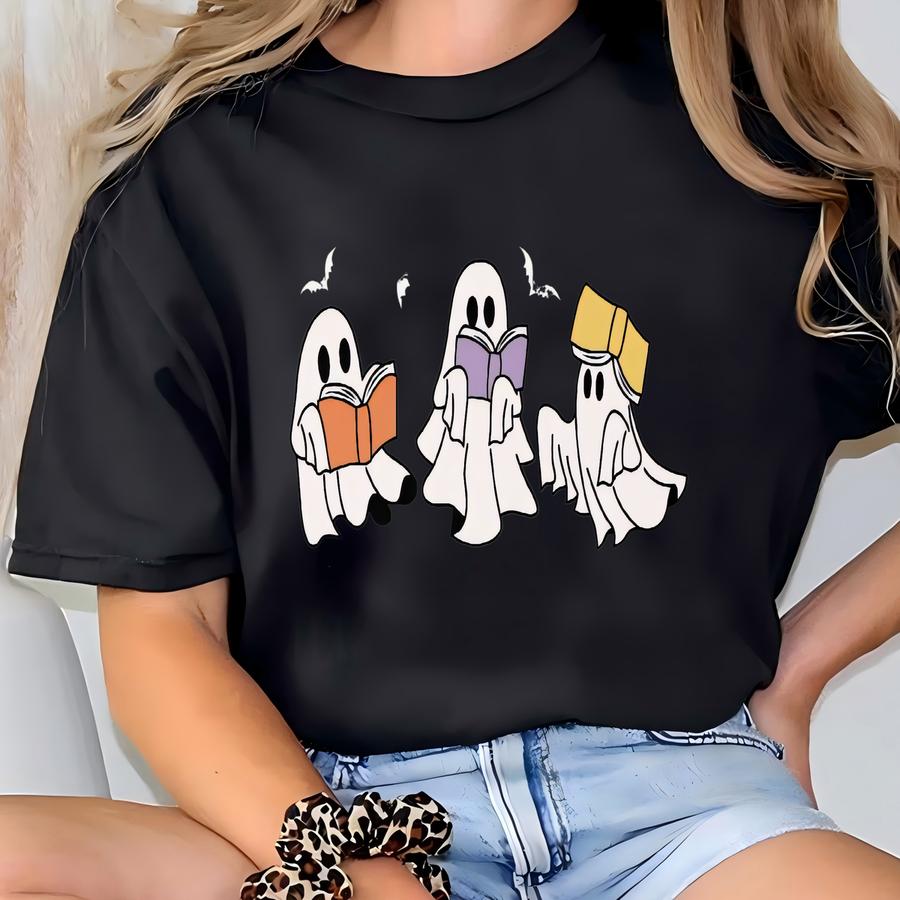 Ghosts Reading Books Sweatshirt, Books Lover Ghost Gift, Cute Little Ghost Hoddie, Womens Halloween Shirt, Spooky Season Shirt T-shirt