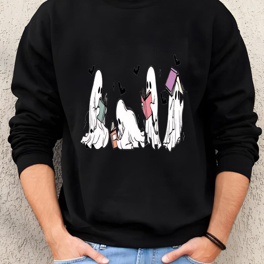 Ghost Reading Books Shirt: Funny Halloween Teacher Librarian Gift Sweatshirt Ghost Reading Books Shirt: Funny Halloween Teacher Librarian Gift Sweatshirt