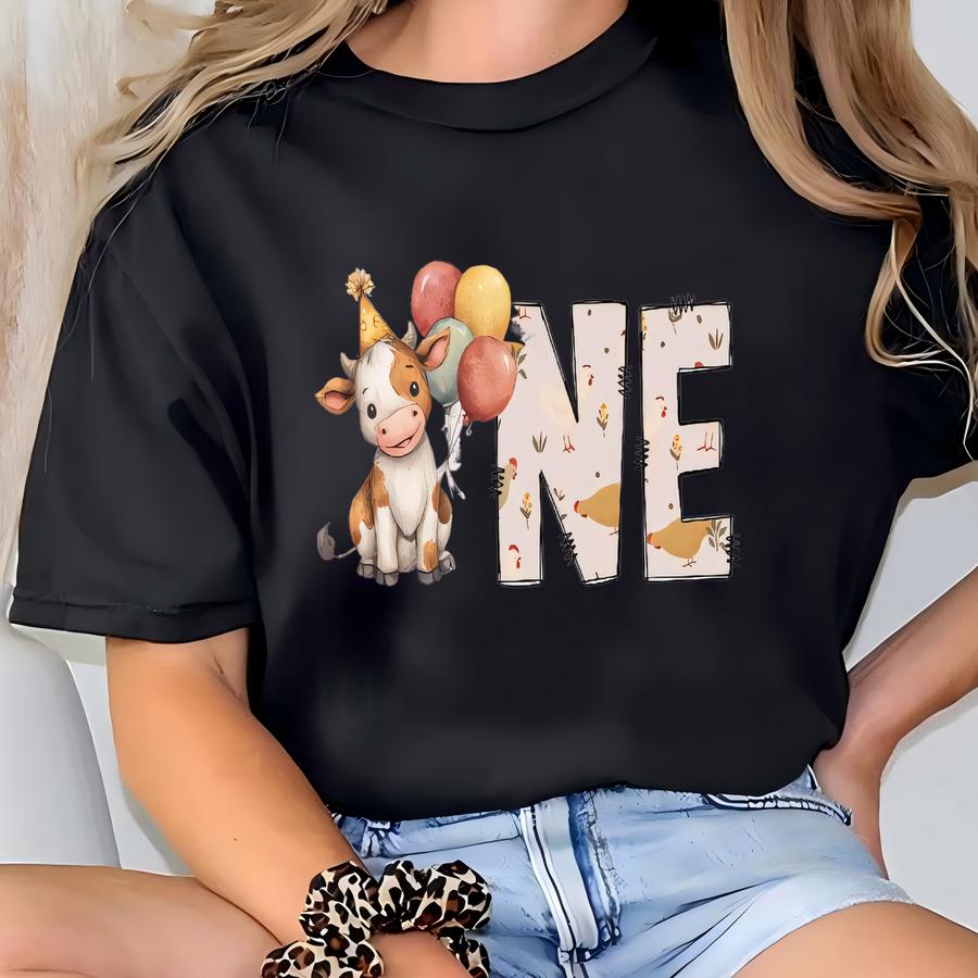 First Birthday Farm Shirt,1st Farm Birthday Toddler Shirt,cow Matching Shirt,1st Birthday Party Shirt,one Year Old Shirt,farm First Birthday T-shirt