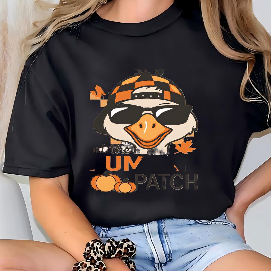 Coolest Goose At The Pumpkin Patch Boys Halloween Kids Shirt, Checkered Duck Toddler Tee, Boys Silly Goose Outfit, Pumpkin Picking Shirt T-shirt
