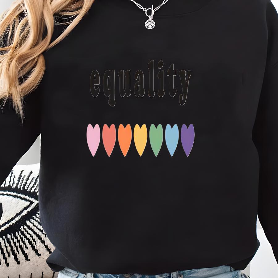 Equality Sweatshirt, Rainbow Sweatshirt, Rainbow Hearts Crewneck, Pride Month Sweatshirt, Gift For Lgbtq, Rainbow Hearts, Equality Hearts Sweatshirt