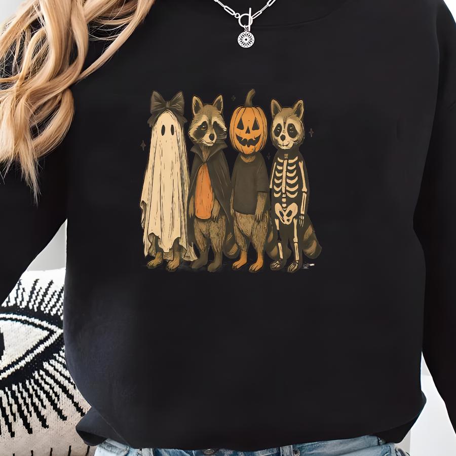 Funny Kids Halloween Shirt, Spooky  Shirt, Girls Halloween Kids Shirt, Vintage Raccoon Toddler Tee, Boys Halloween T-shirt Outfit Sweatshirt