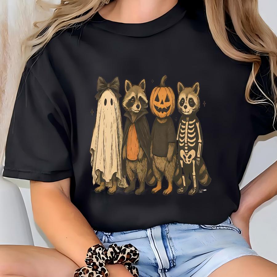 Funny Kids Halloween Shirt, Spooky  Shirt, Girls Halloween Kids Shirt, Vintage Raccoon Toddler Tee, Boys Halloween Hoodie Outfit T-shirt