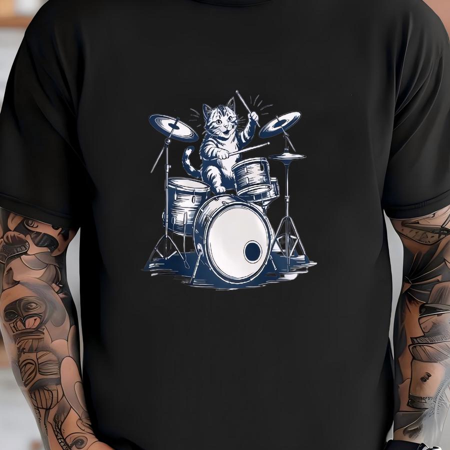 Meow Drop – Funny Cat Playing Drums Shirt, Sweatshirt Or Hoodies T-shirt