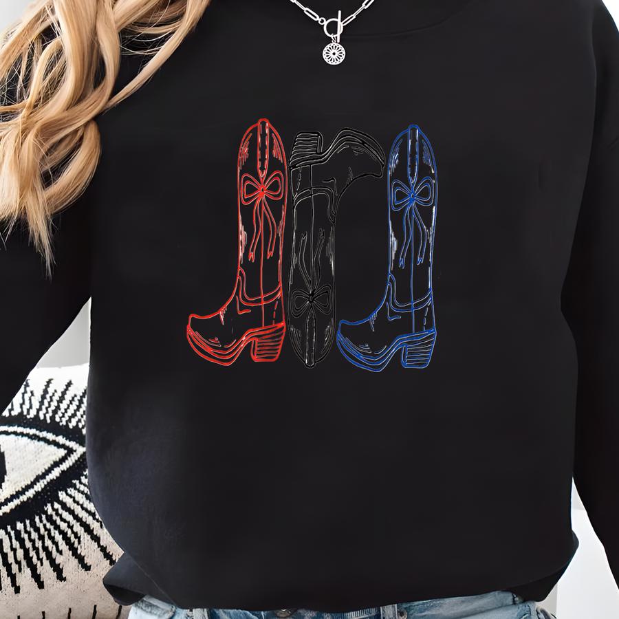 Red White And Blue Cowgirl Cowboy Boots, Western 4th Of July Shirt, Country 4th Of July Shirt, Patriotic Shirt, American Tee, Independence Sweatshirt