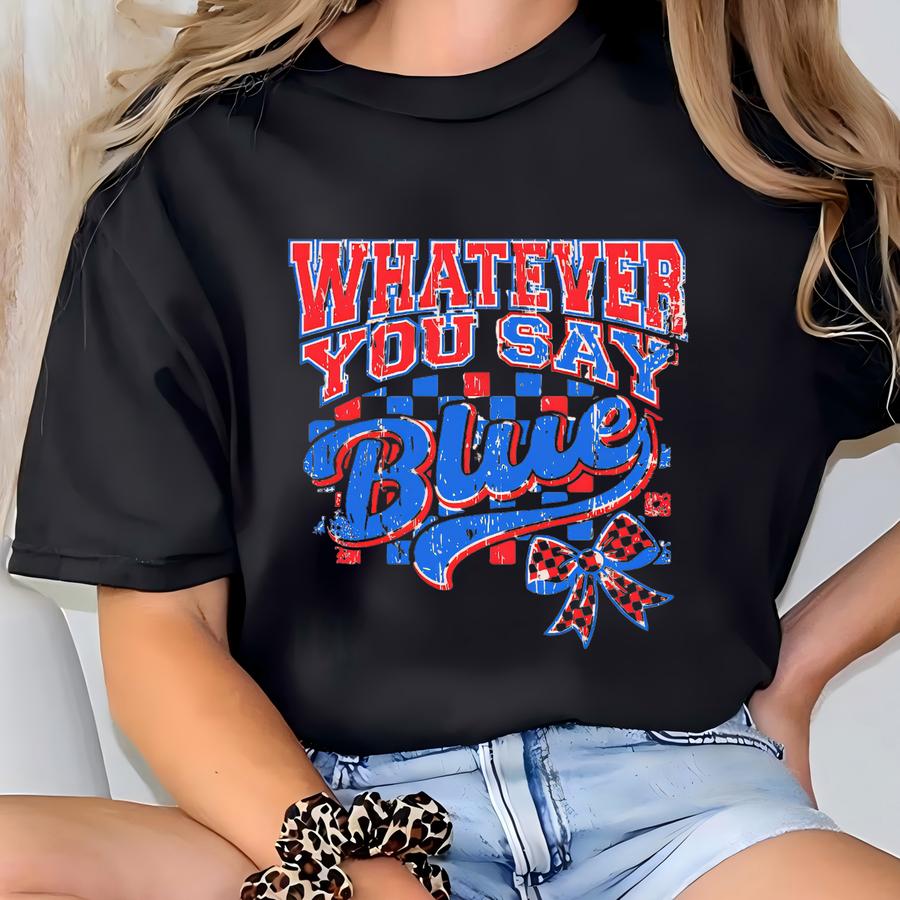Whatever You Say Blue Shirt, Funny Baseball Shirt, Retro Style Baseball Mom Shirt, Umpire Tournament Shirt, Baseball Fan Gift, Checkered Bow T-shirt