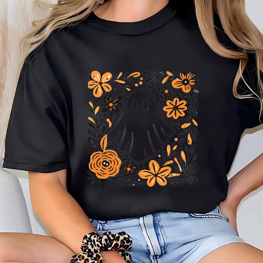 Cute Floral Ghost Tshirt, Spooky Cute, Ghost Shirt, Flowers Ghost, Retro Halloween Shirt, Spring Ghost Shirt, Cottagecore Halloween Tee T-shirt