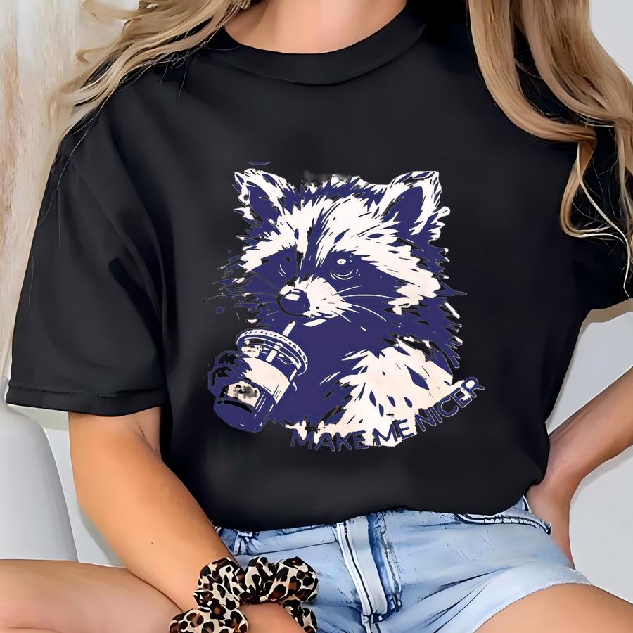 Funny Raccoon Snacks Make Me Nicer Hoodie, Cute Animal Foodie Tee, Retro Vintage Snack Lover Shirt, Funny Raccoon Meme Shirt T-shirt