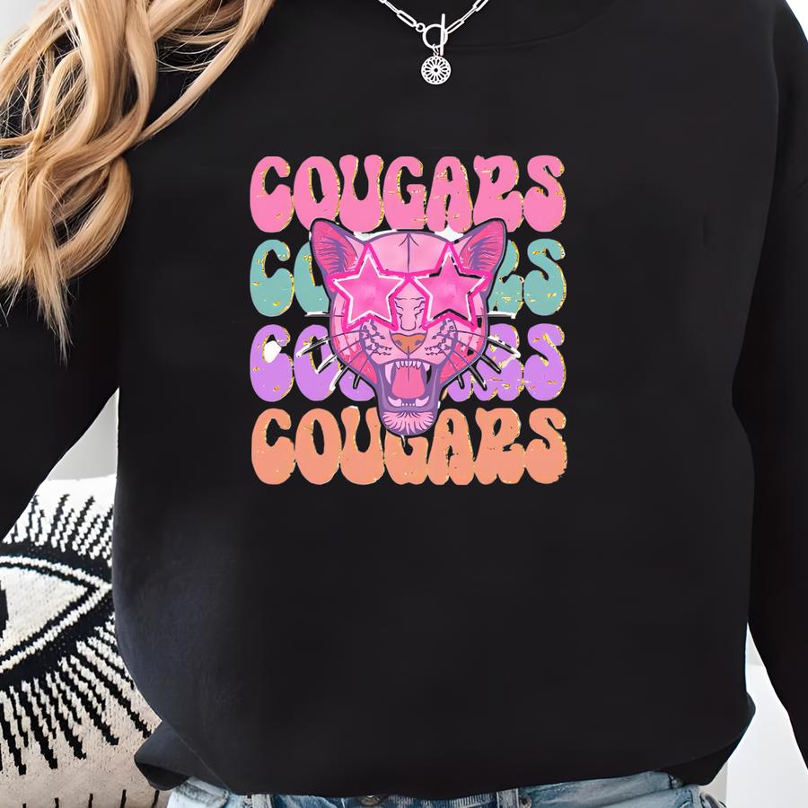 Faux Glitter Cougars T Shirt, Game Day Cougars T Shirt, Faux Sparkle Cougars T Shirt, Preppy Cougars Mascot Shirt, Go Cougars, Colorful Sweatshirt