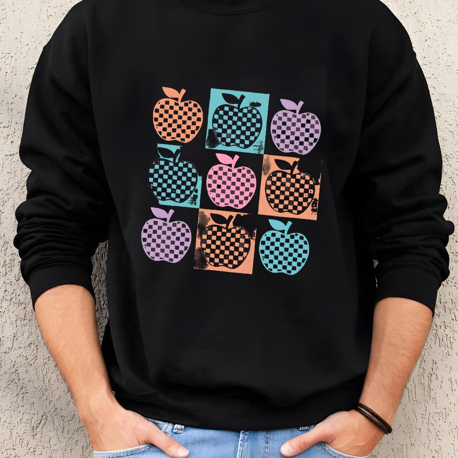 Retro Apple Teacher Shirt: Checkered Tee Sweatshirt