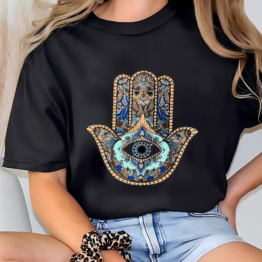 Hamsa Hand Hoodie: Evil Eye, Hand Of Fatima, Spiritual Tee T-shirt