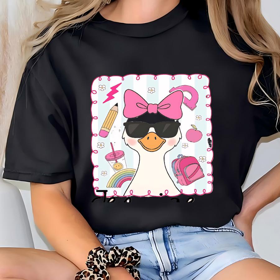 Custom Goose Back To School Tshirt,silly Goose Matching Shirt, Coquette Bow Shirt,teacher Appreciation Tee, Personalized First Day Of School T-shirt