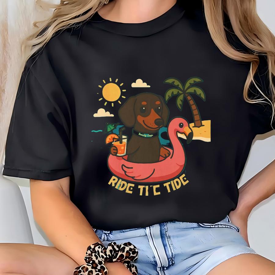 Beachy Dogz Ride The Hoodie For Dog And Ocean Lovers Of Funny Tee With Humorous Design Summer Ocean Shirt Gift For Dog Lover T-shirt