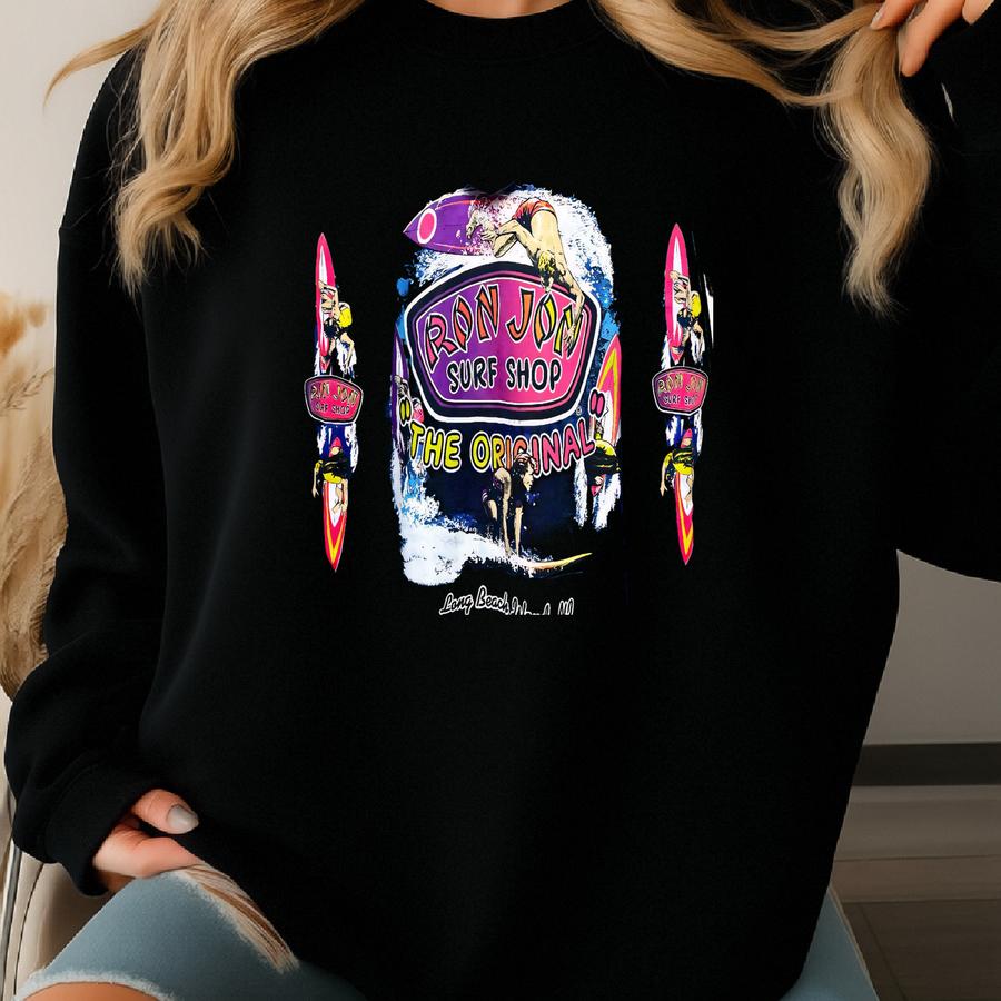 Vintage Ron Jon Surf Shop Long Beach Island New Jersey Shore Blue Graphic Hoodie Sweatshirt (fits Size Adult Small) Sweatshirt