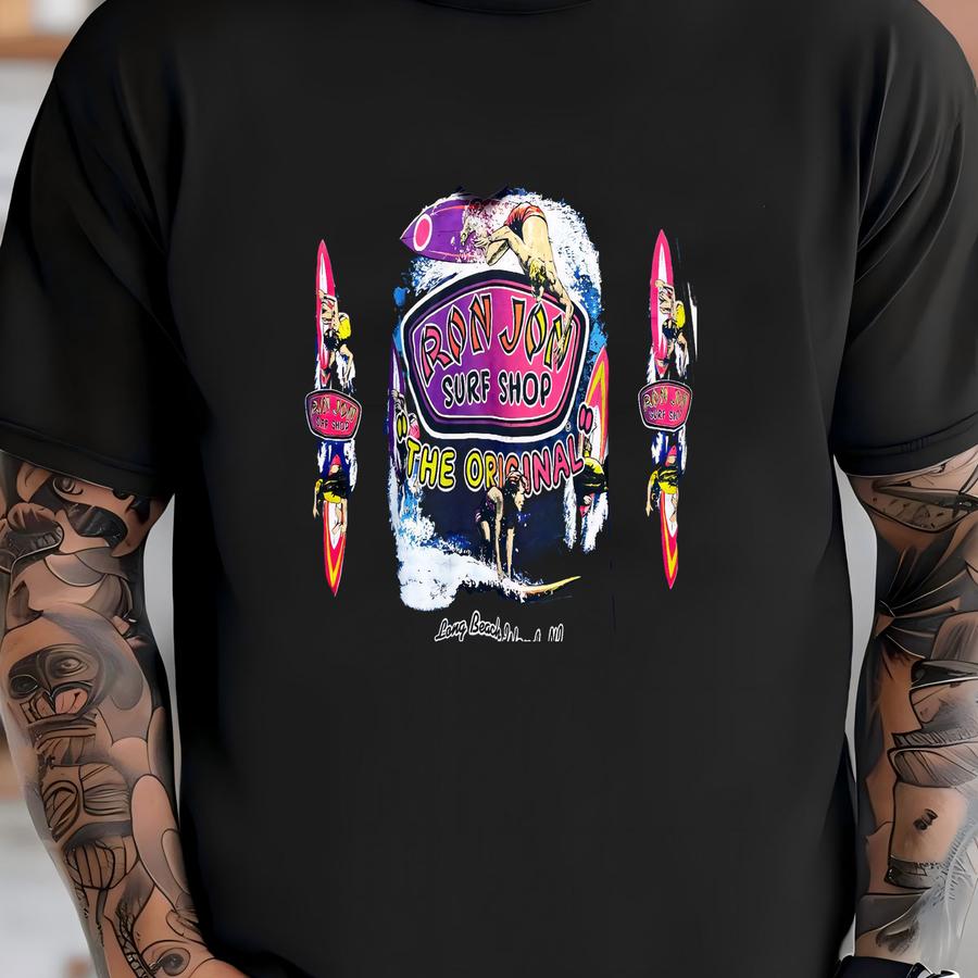 Vintage Ron Jon Surf Shop Long Beach Island New Jersey Shore Blue Graphic Hoodie Sweatshirt (fits Size Adult Small) T-shirt