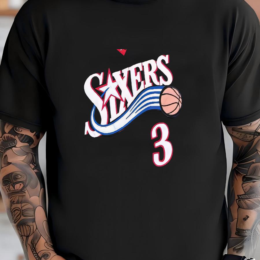 Vintage 90s Allen Iverson Philadelphia 76ers Basketball Champion Authentic Black Jersey Size 52 2xl T-shirt